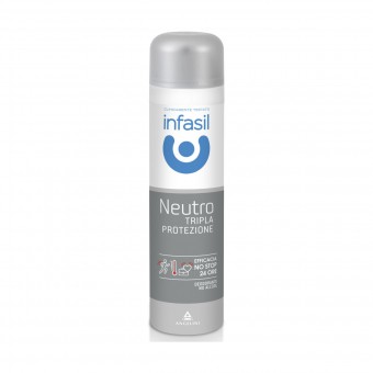 INFASIL DEODORANTE SPRAY NEUTRO TRIPLA PROTEZIONE EFFICACIA NO STOP 24 ORE 150 ML, DEODORANTI ANTIODORE PER PERSONA, S088505, 78683