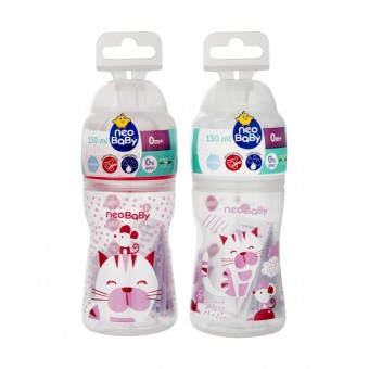 NEO BABY BIBERON PP COLLO LARGO SILICONE 150ML - ROSA - FLUSSO LENTO, ACCESSORI/SUCCHIOTTI BAMBINO, S148702, 78833
