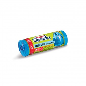DOMOPAK SPAZZY - SACCHI NETTEZZA ANTIFORO CON MANICI - 20 SACCHI CASALINGHI BLU PER PATTUMIERA MEDIA 28LT - CM 52X54, SACCHETTI SPAZZATURA, S023890, 80298