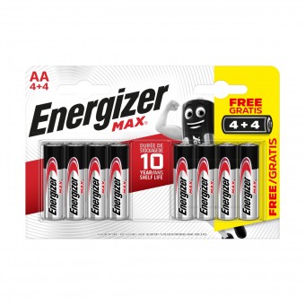 ENERGIZER AA STILO 1,5V MAX ALKALINE BLISTER 4+4 PZ , PILE, S147515, 80716