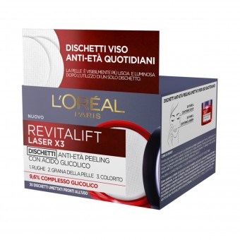 L'OREAL REVITALIFT LASER X3 GLYCOLIC ANTI AGE 25 PADS PRE BAGNATE, CURA VISO DONNA, S147280, 80745