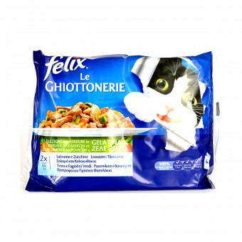 FELIX GATTI LE GHIOTTONERIE SALMONE-ZUCCHINE E TROTA-FAGIOLINI BUSTE 4x100 GRAMMI , NUTRIZIONE, S114096, 81199