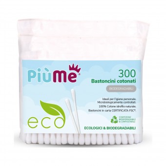 PIUME 300 BASTONCINI COTONATI ECO BIODEGRADABILI IN SACCHETTO BIOPOLIMERO COMPOSTABILE , BASTONCINI COTONE, S157431, 81662