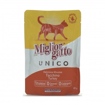 MIGLIOR GATTO UNICO 100% TACCHINO DELICATA MOUSSE BUSTA 85 GRAMMI , NUTRIZIONE, S139133, 82876