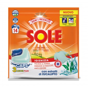 SOLE CAPS 3 AZIONI PLUS IGIENE e FRESCHEZZA CON ESTRATTI DI EUCALIPTO 14 LAVAGGI, BUCATO LAVATRICE, S158489, 83733