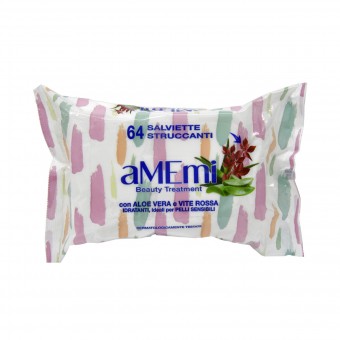 AMEMI SALVIETTE STRUCCANTI IDRATANTI PELLI SENSIBILI CON ALOE VERA E VITE ROSSA 64 PZ , PULIZIA VISO DONNA, S159017, 84589