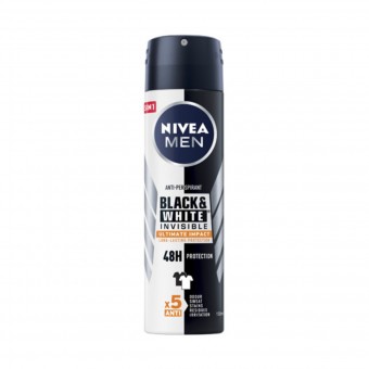 NIVEA FOR MEN DEODORANTE SPRAY 5in1 INVISIBLE BLACK & WHITE ULTIMATE IMPACT , DEODORANTI ANTIODORE PER PERSONA, S159453, 84813