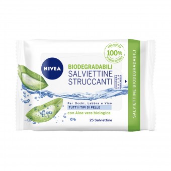 NIVEA VISO 25 SALVIETTE STRUCCANTI BIODEGRADABILI CON ALOE VERA PER TUTTI I TIPI DI PELLE, PULIZIA VISO DONNA, S159465, 84822