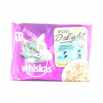 WHISKAS STRACCETTI PESCE (SALMONE TONNO MERLUZZO) 4 BUSTE DA 85 GR + BS 0,50, NUTRIZIONE, S128507, 85013