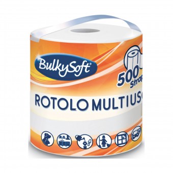 BULKYSOFT BOBINETTA CARTA CUCINA ASCIUGATUTTO MULTIUSO 500 STRAPPI 2 VELI, ASCIUGAMANI E CARTA CASA, S139891, 85112