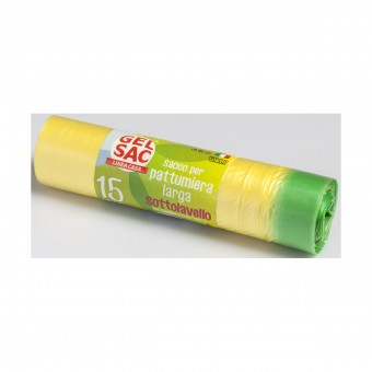 GEL SAC 15 SACCHI PATTUMIERA CM 65x65 CON MANIGLIE IN HDPE GIALLO TRASPARENTE IN ROTOLO, SACCHETTI SPAZZATURA, S159635, 85308