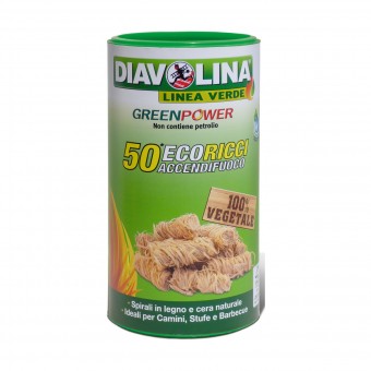 DIAVOLINA GREENPOWER 50 ECORICCI ACCENDIFUOCO 100% VEGETALE PER CAMINI, STUFE e BARBECUE , ACCENDIFUOCO, S159651, 85312