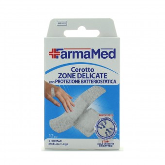 FARMAMED CEROTTO ZONE DELICATE CON BATTERIOSTATICO 12 PZ FORMATO MEDIUM E LARGE , MEDICAZIONE & PRONTO SOCCORSO, S149272, 85359