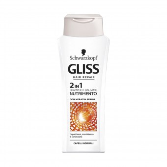 GLISS SHAMPOO 2in1 NUTRIMENTO CON KERATIN SERUM CAPELLI NORMALI, SHAMPOO, S159727, 85627