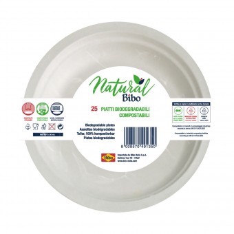 BIBO NATURAL 25 PIATTI BIODEGRADABILI E COMPOSTABILI DM 22 cm, ACCESSORI TAVOLA USA E GETTA, S159892, 85975