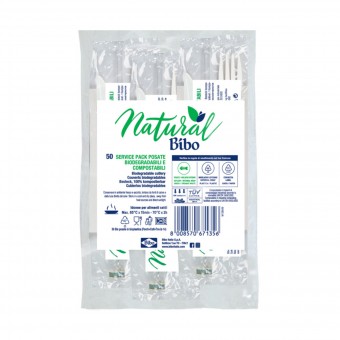 BIBO NATURAL 50 BIS FORCHETTA - COLTELLO - TOVAGLIOLO 29x29 BIODEGRADABILI E COMPOSTABILI , ACCESSORI TAVOLA USA E GETTA, S159910, 86024