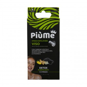 PIUME STRISCE DEPILATORIE VISO DETOX CARBONE VEGETALE, ZENZERO BIO, CAMOMILLA BIO, OLIO DI JOJOBA BIO & VITAMINA E 12 PZ, STRISCE DEPILATORIE, S159974, 86065