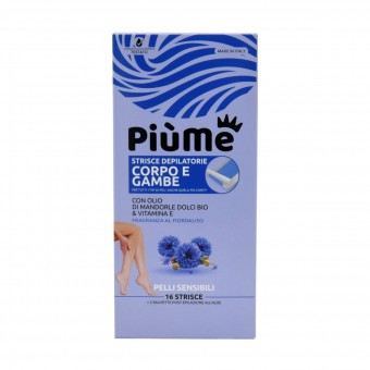PIUME STRISCE DEPILATORIE CORPO e GAMBE CON OLIO DI MANDORLE DOLCI BIO & VITAMINA A PELLI SENSIBILI 16 PZ, STRISCE DEPILATORIE, S159972, 86067