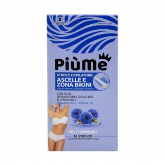 PIUME STRISCE DEPILATORIE ASCELLE e BIKINI CON OLIO DI MANDORLE DOLCI BIO & VITAMINA A PELLI SENSIBILI 16 PZ , STRISCE DEPILATORIE, S159973, 86068