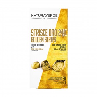 NATURAVERDE STRISCE DEPILATORIE VISO ORO 24K ORO COLLOIDALE 20 PZ + 4 SALVIETTE POST DELIPAZIONE, STRISCE DEPILATORIE, S160000, 86144