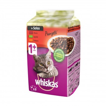 WHISKAS PRANZETTI IN SALSA CARNI MISTE 6 BUTE DA 50 GRAMMI, NUTRIZIONE, S128499, 86318