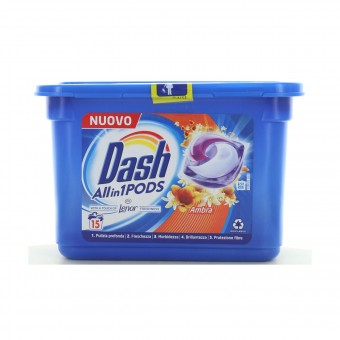 DASH ECODOSI DETERSIVO BUCATO LAVATRICE PODSALL IN 1 AMBRA 15 CAPS, BUCATO LAVATRICE, S128079, 86878