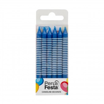 PERLA FESTA 12 CANDELINE DECORATE RIGHE AZZURRE, ACCESSORI FESTA - CANDELINE - PALLONCINI, S160427, 86982