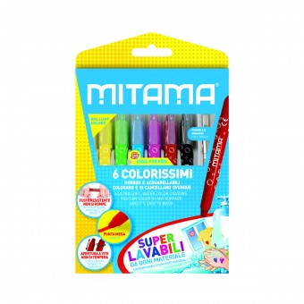 MITAMA 6 COLORISSIMI PASTELLONI SUPER LAVABILI + PENNELLO , PENNE, MATITE, COLORI & CO, S156431, 87277