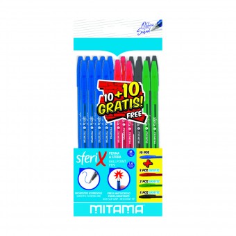 MITAMA 20 PENNE SFERIX A SFERA PUNTA RESISTENTE 1,0 MM COLORI ASSORTITI , PENNE, MATITE, COLORI & CO, S156426, 87282