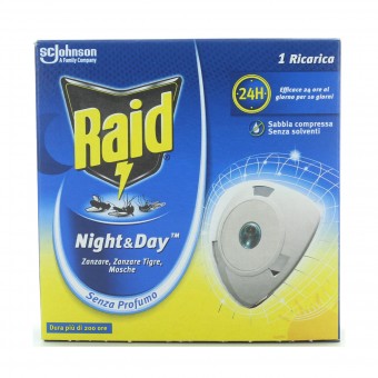 RAID NIGHT&DAY INSETTICIDA RICARICA PER DIFFUSORE ELETTRICO ZANZARA TIGRE E COMUNE, INSETTICIDI VOLANTI, S039119, 87328