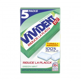 VIVIDENT XYLIT SENZA ZUCCHERO GREEN MINT 5 PACKS, GOMMA DA MASTICARE, S160669, 87880
