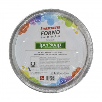 IPERSOAP VASCHETTA FORNO ALLUMINIO PER PIZZA DM cm28 x H cm1,5 3 PZ , SACCHETTI / VASCHETTE ALIMENTARI, S160942, 88049