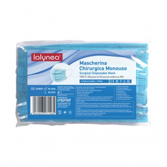 MASCHERINA CHIRURGICA 5 PZ LALYNEA MONOUSO TIPO II 3 STRATI CON ELASTICI, MEDICAZIONE & PRONTO SOCCORSO, S161197, 88098
