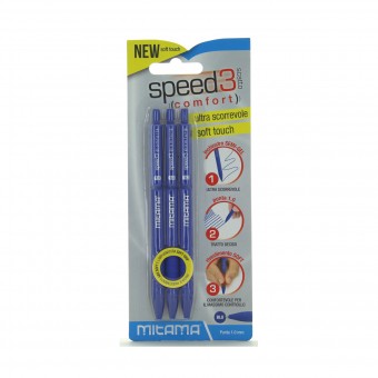 MITAMA 3 PENNE SCATTO SPEED3 COMFORT PUNTA 1,0 MM BLU, PENNE, MATITE, COLORI & CO, S156422, 88270