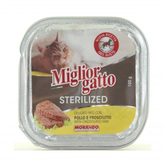 MIGLIOR GATTO STERILIZED POLLO e PROSCIUTTO VASCHETTA 100 GRAMMI, NUTRIZIONE, S125944, 88386