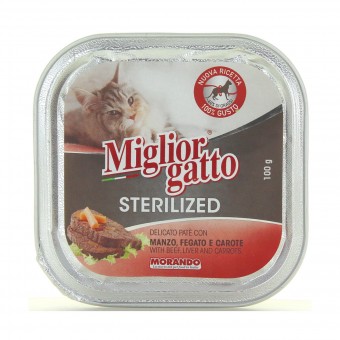 MIGLIOR GATTO STERILIZED MANZO, FEGATO e CAROTE VASCHETTA 100 GRAMMI, NUTRIZIONE, S125945, 88662