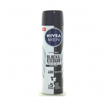 NIVEA FOR MEN DEODORANTE SPRAY INVISIBLE 48H BLACK&WHITE 150 ML, DEODORANTI ANTIODORE PER PERSONA, S096166, 89081