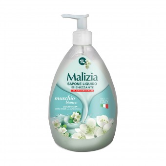 MALIZIA SAPONE LIQUIDO IGIENIZZANTE CON ANTIBATTERICO MUSHIO BIANCO DISPENSER 1 LT, SAPONI, S161948, 89281