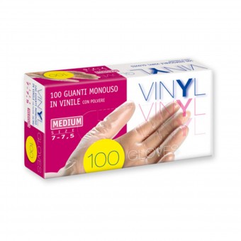 GLOVES VINYL GUANTI MONOUSO IN VINILE CON POLVERE 100 PZ MISURA MEDIUM 7-7,5, GUANTI, S161981, 89432