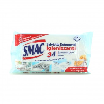 SMAC SALVIETTE DETERGENTI IGIENIZZANTI 3in1 CON ANTIBATTERICO 80 PANNI, SALVIETTE, S151885, 89608
