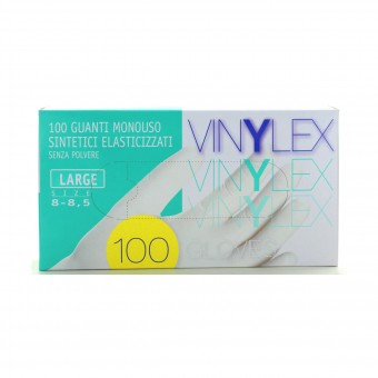 GLOVES VINYLEX GUANTI MONOUSO SENZA POLVERE SINTETICI ELASTICIZZATI 100 PEZZI MISURA LARGE 8-8,5, GUANTI, S162493, 90328