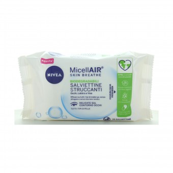 NIVEA VISO SALVIETTE STRUCCANTI BIODEGRADABILI MICELL AIR per TUTTI I TIPI DI PELLE 25 PZ , PULIZIA VISO DONNA, S140391, 90815