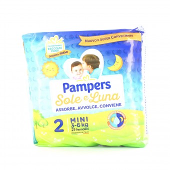 PAMPERS PANNOLINI SOLE E LUNA 2 MINI 3-6 Kg 21 PZ., PANNOLINI, S042630, 90911