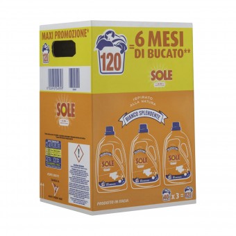 SOLE DETERSIVO LAVATRICE LIQUIDO BIANCO SPLENDENTE 40 LAVAGGI x 3 PZ , BUCATO LAVATRICE, S162440, 91036