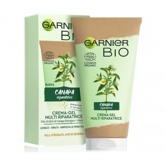 GARNIER BIO CREMA VISO GEL MULTI RIPARATRICE CANAPA PELLI STRESSATE, ANCHE SENSIBILI TUBO 50 ML, CURA VISO DONNA, S163192, 91333