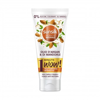 SUNSILK TRATTAMENTO INTENSIVO 1 MINUTE WOW OLIO D'ARGAN & DI MANDORLE PER CAPELLI FRAGILI TUBO 180 ML, LOZIONI TRATTANTI, S163184, 91334