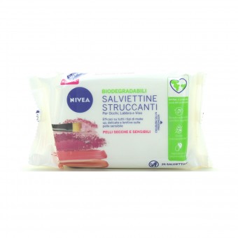 NIVEA VISO SALVIETTE STRUCCANTI BIODEGRADABILI PELLI SECCHE E SENSIBILI 25 PZ, PULIZIA VISO DONNA, S021672, 91445
