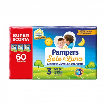 PAMPERS SOLEeLUNA 3 MIDI 4-9 KG PACCO TRIO 60 PEZZI , PANNOLINI, S163406, 91950