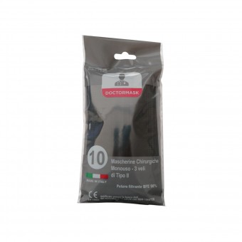 MASCHERINA CHIRURGICA FACCIALE MONOUSO NERA BUSTA 10 PZ, MASCHERINE, S163236, 92098