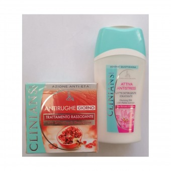 CLINIANS CREMA ANTIRUGHE GIORNO MELOGRANO 50 ML + LATTE DETERGENTE PURIFICANTE ALLA MALVA 200 ML, CURA VISO DONNA, S140286, 93344